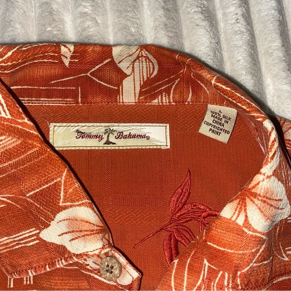 Tommy Bahama Shirt Mens Large Orange Floral Hawiian Silk Hibiscus Beach - Picture 4 of 9